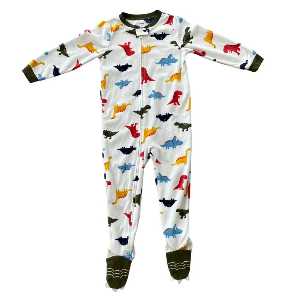 Carters Toddler Boys Dinosaur‎ Fleece Footed Pajamas White 4T